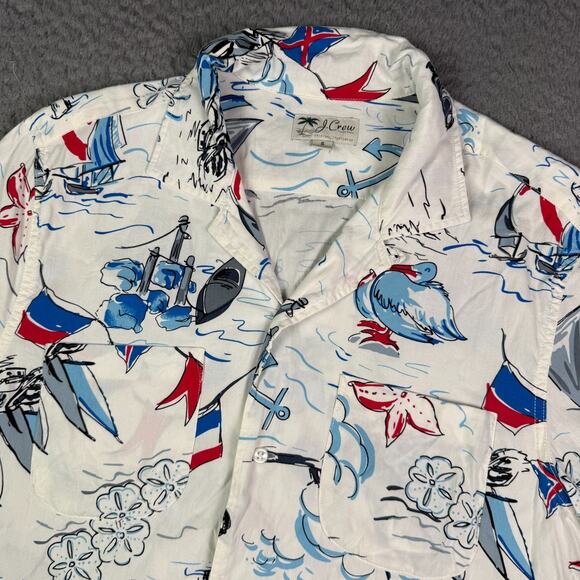 J Crew Shirt Mens S Sailboat Nautical Hawaiian Short Sleeve Camp Loop Collar - Picture 1 of 8